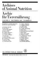 Archives of Animal Nutrition / Archiv für Tierernährung: Volume 37, Number 12 December 1987 [Reprint 2021 ed.]
 9783112522523, 9783112522516