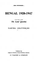 Bengal, 1920-1947 - V.1: The Land Question