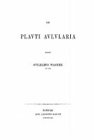 De Plauti Aulularia [Reprint 2021 ed.]
 9783112443828, 9783112443811