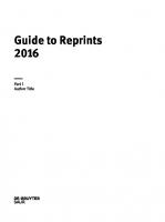 Guide to Reprints: 2016 Author Title and Subject Guide
 9783110405354, 9783110404807