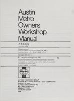 Haynes Austin Metro Owners Workshop Manual
 0856967181, 9780856967184