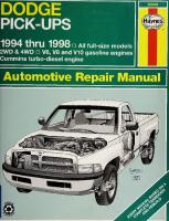 Haynes Dodge Pick-Ups 1994 thru 1998 Automotive Repair Manual [30041]
 1563923254, 9781563923258