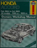 Haynes Honda Accord 1984 to 1985 Owners Workshop Manual
 1850101779, 185010221X, 9781850102212, 9781850101772