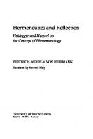 Hermeneutics and Reflection: Heidegger and Husserl on the Concept of Phenomenology
 9781442670150