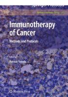 Immunotherapy of Cancer: Methods and Protocols (Methods in Molecular Biology, 651)
 1607617854, 9781607617853