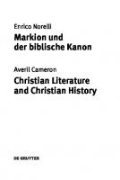 Markion und der biblische Kanon / Christian Literature and Christian History
 9783110431384, 9783110374056