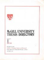 McGill University Thesis Directory: Volume I: 1881-1959
 9780773594548