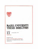 McGill University Thesis Directory: Volume II: 1960-1973
 9780773594555