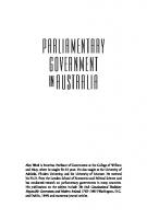 Parliamentary Government in Australia [1 ed.]
 9781922454478, 9781921875908
