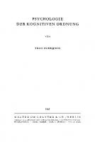 Psychologie der kognitiven Ordnung
 9783110832624, 9783110032437