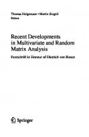 Recent Developments in Multivariate and Random Matrix Analysis: Festschrift in Honour of Dietrich von Rosen [1st ed.]
 9783030567729, 9783030567736