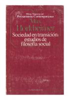 Sociedad En Transicion Estudios De Filosof�a Social