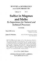 Sulfur in Magmas and Melts: Its Importance for Natural and Technical Processes
 9781501508370, 9780939950874