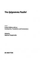 The ›Epigramma Paulini‹: Critical Edition with an Introduction, Translation and Commentary
 9783110982381, 9783110996173