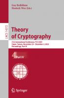 Theory of Cryptography: 21st International Conference, TCC 2023, Taipei, Taiwan, November 29–December 2, 2023, Proceedings, Part IV (Lecture Notes in Computer Science)
 3031486234, 9783031486234